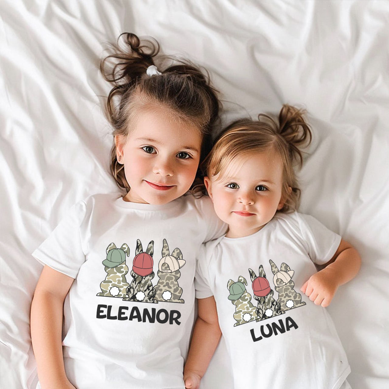 Personalized Camo Easter Bunny Matching Tees For Siblings
