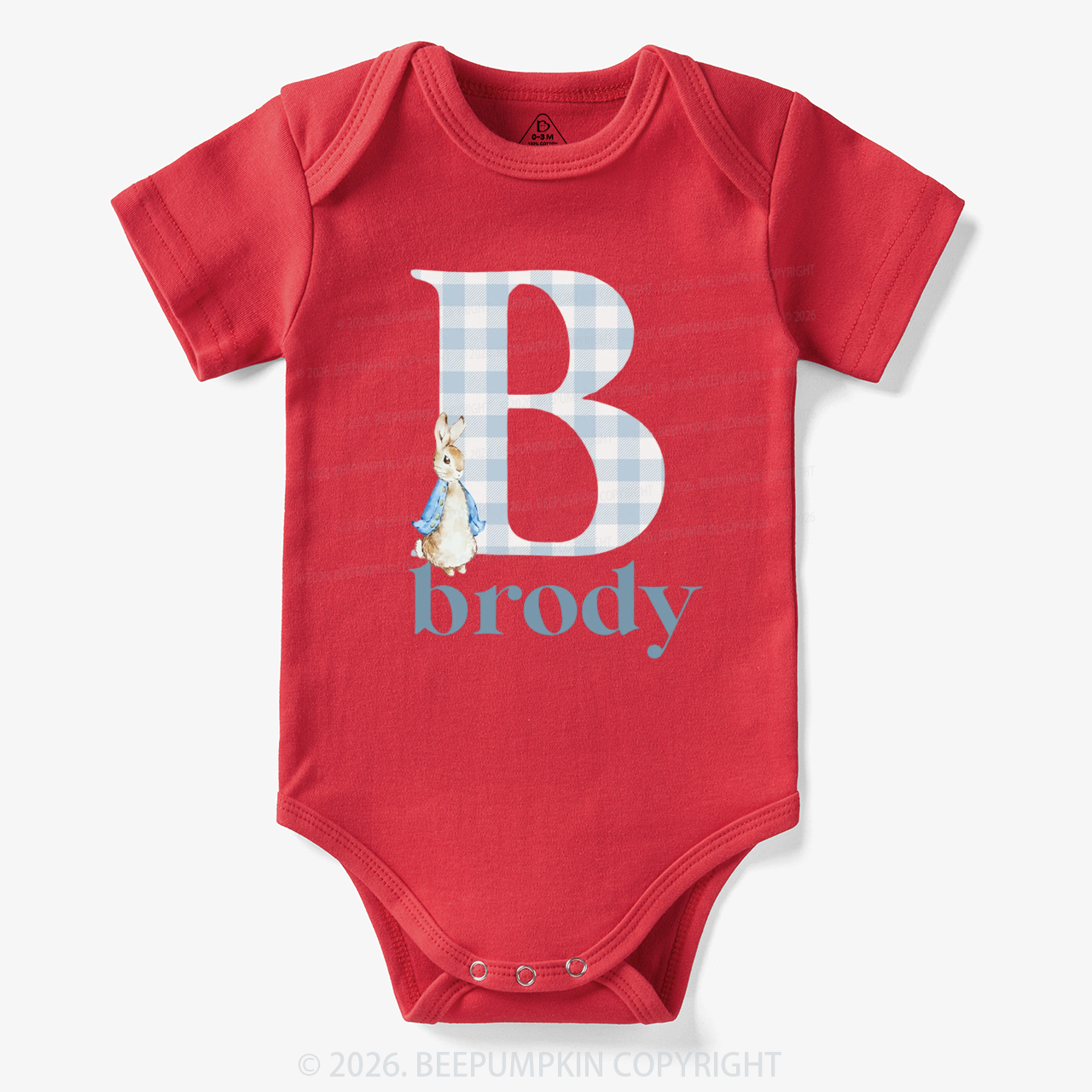 Personalized Gingham Name Easter Bunny Bodysuit