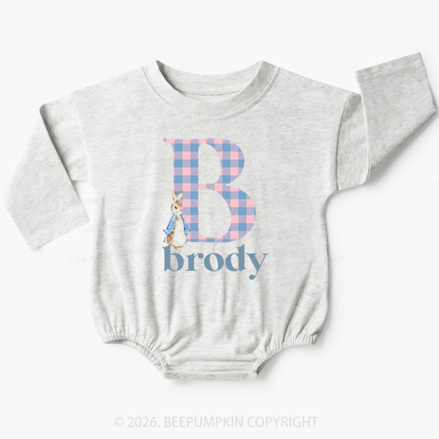 Personalized Gingham Name Easter Bunny Baby Bubble Romper