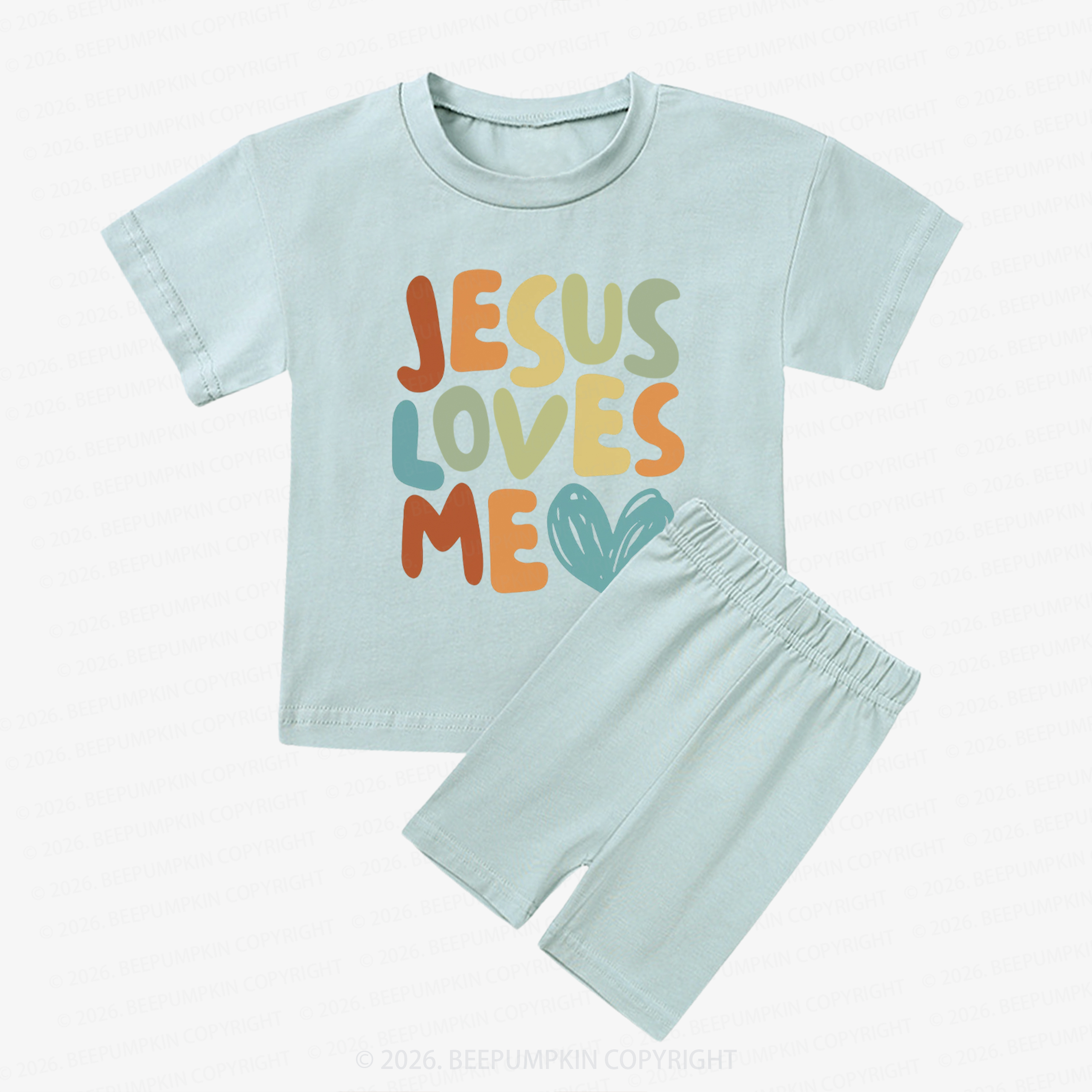 Jesus Loves Me Christian Kids Biker Shorts&Tee