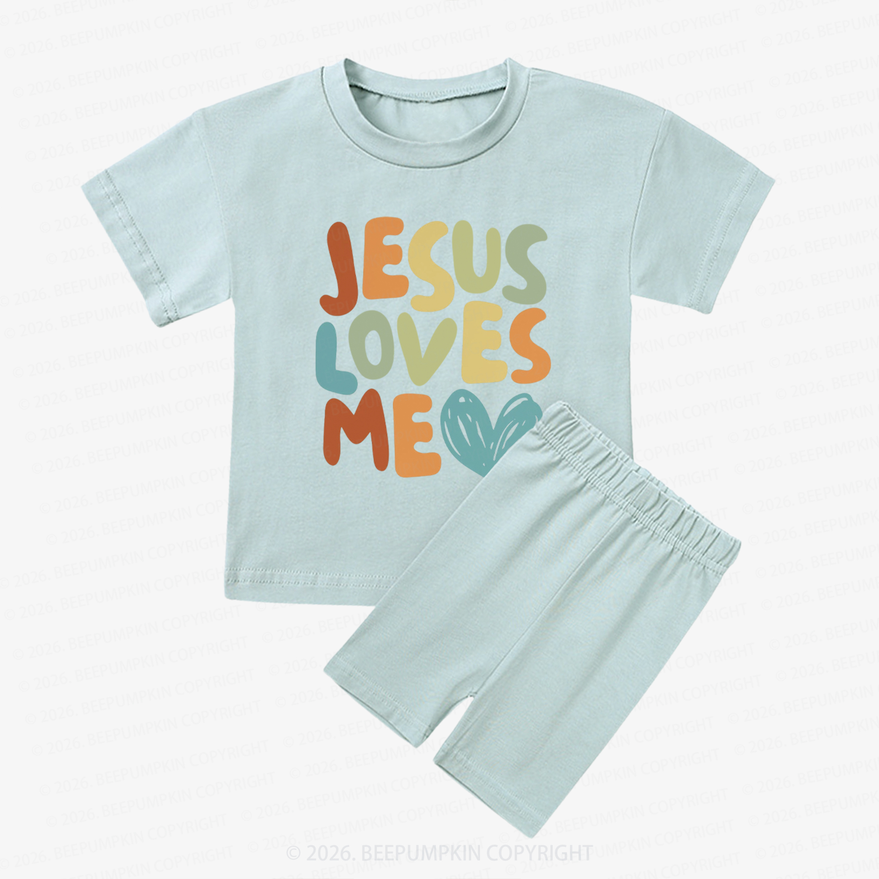 Jesus Loves Me Christian Kids Biker Shorts&Tee