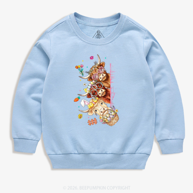 Easter Day Highland Cow&Bunny Kid's Sweatshirt