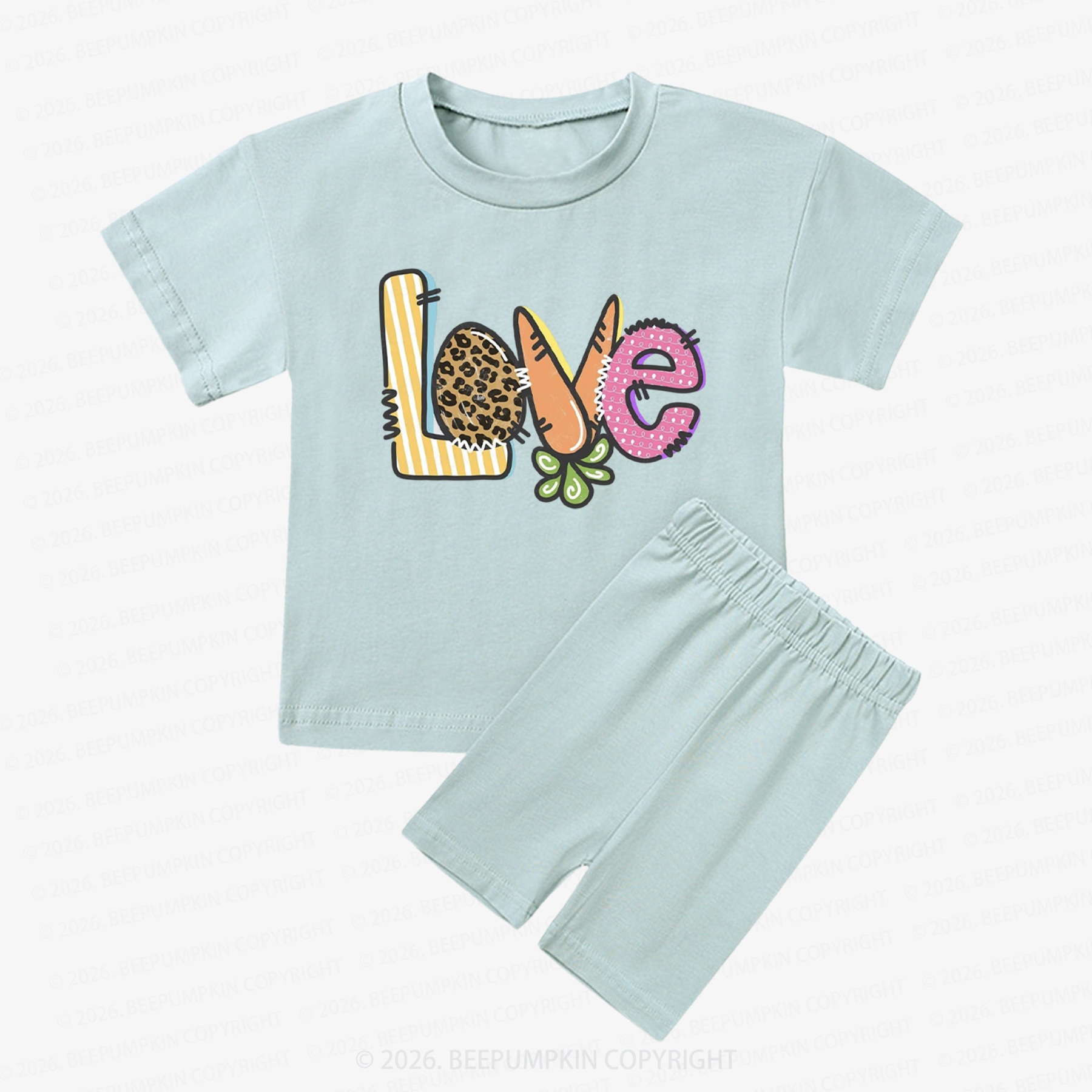 Easter Carrot Love Kids Biker Shorts&Tee