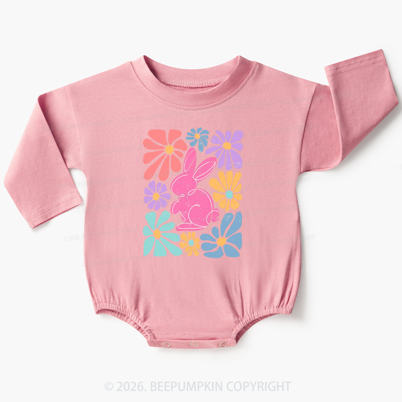 Easter Bunny Floral Baby Bubble Romper