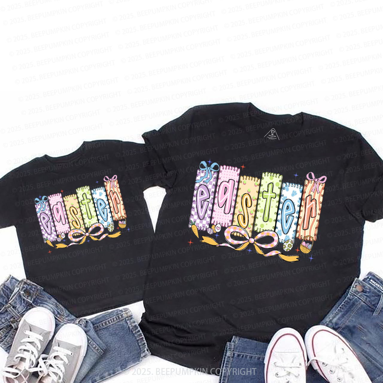 Cute Pastel Preppy Coquette Easter Mom&Me Matching Tees