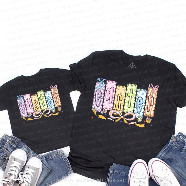 Cute Pastel Preppy Coquette Easter Mom&Me Matching Tees