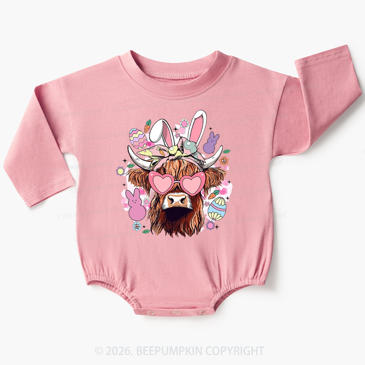Easter Cute Highland Cow Baby Bubble Romper