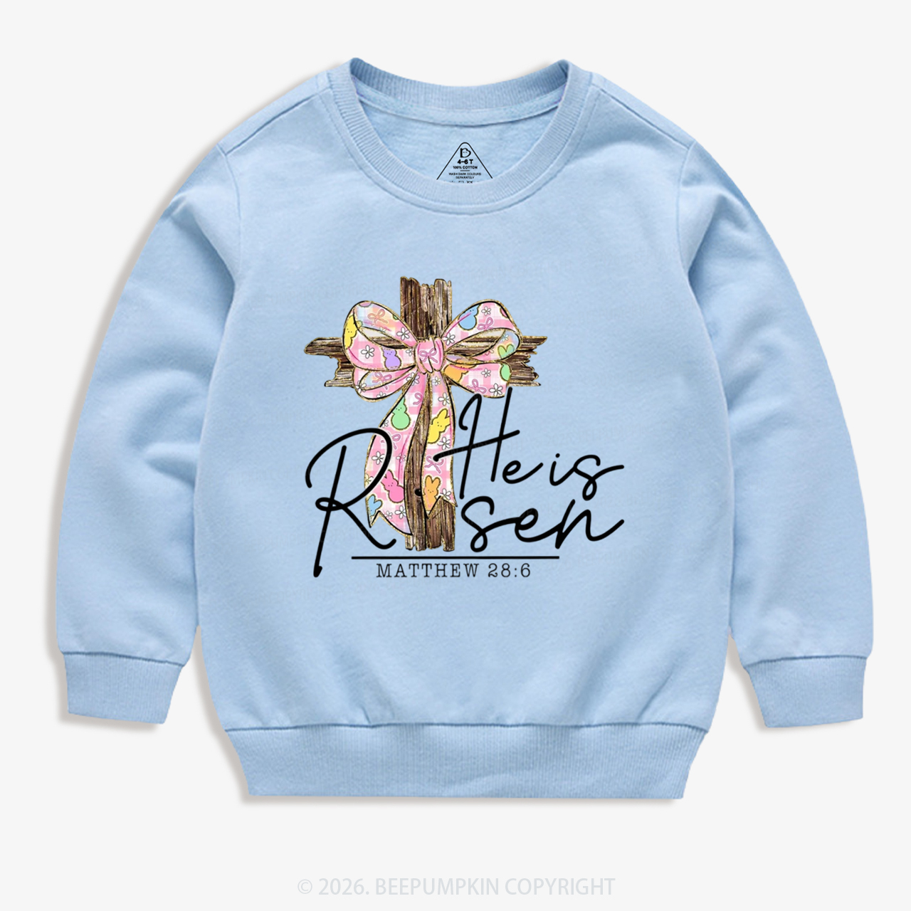 He Is Risen Easter Coquette Bow Kid's Sweatshirt