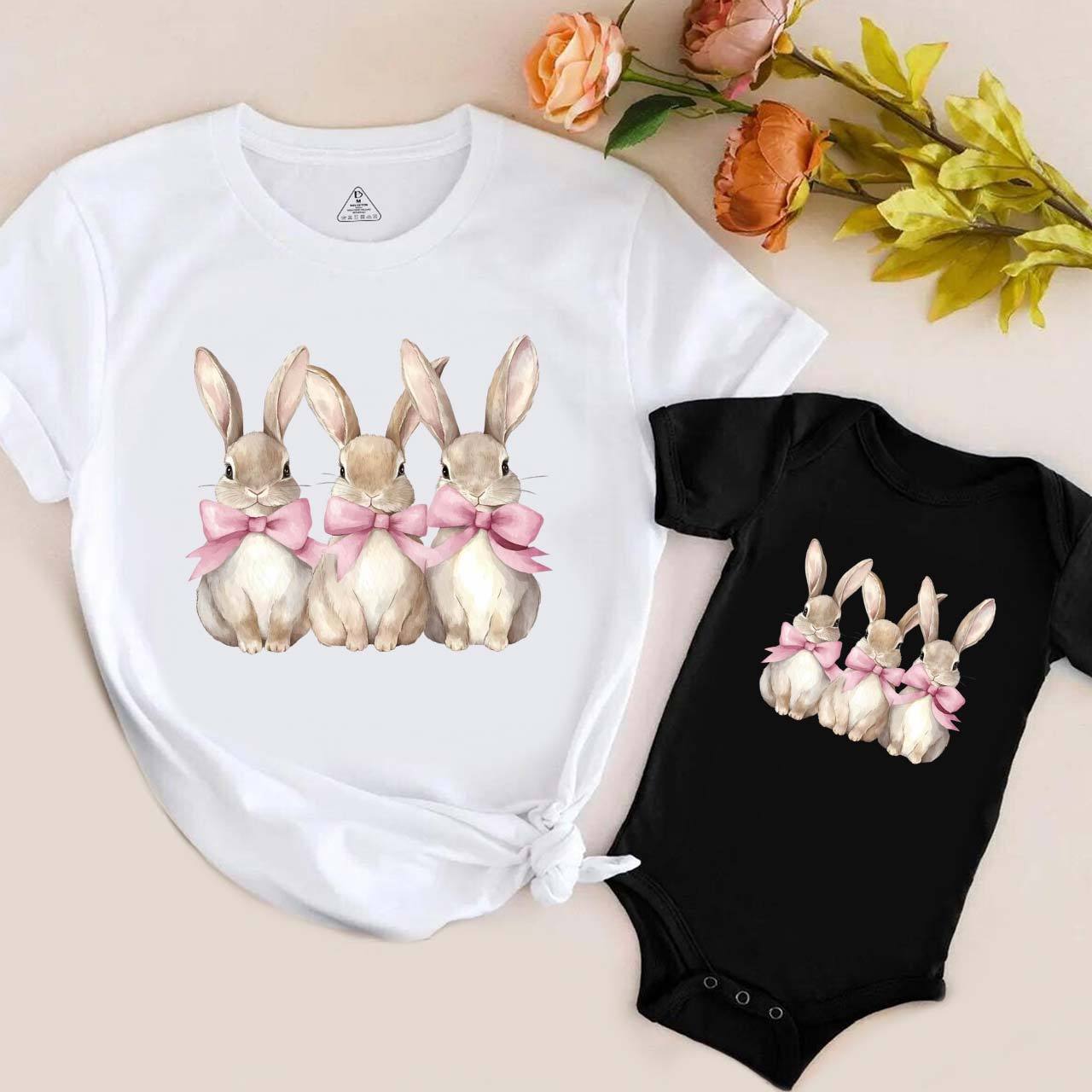 Triple Bunny Hug Easter Mom&Me Matching Tees