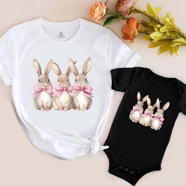 Triple Bunny Hug Easter Mom&Me Matching Tees
