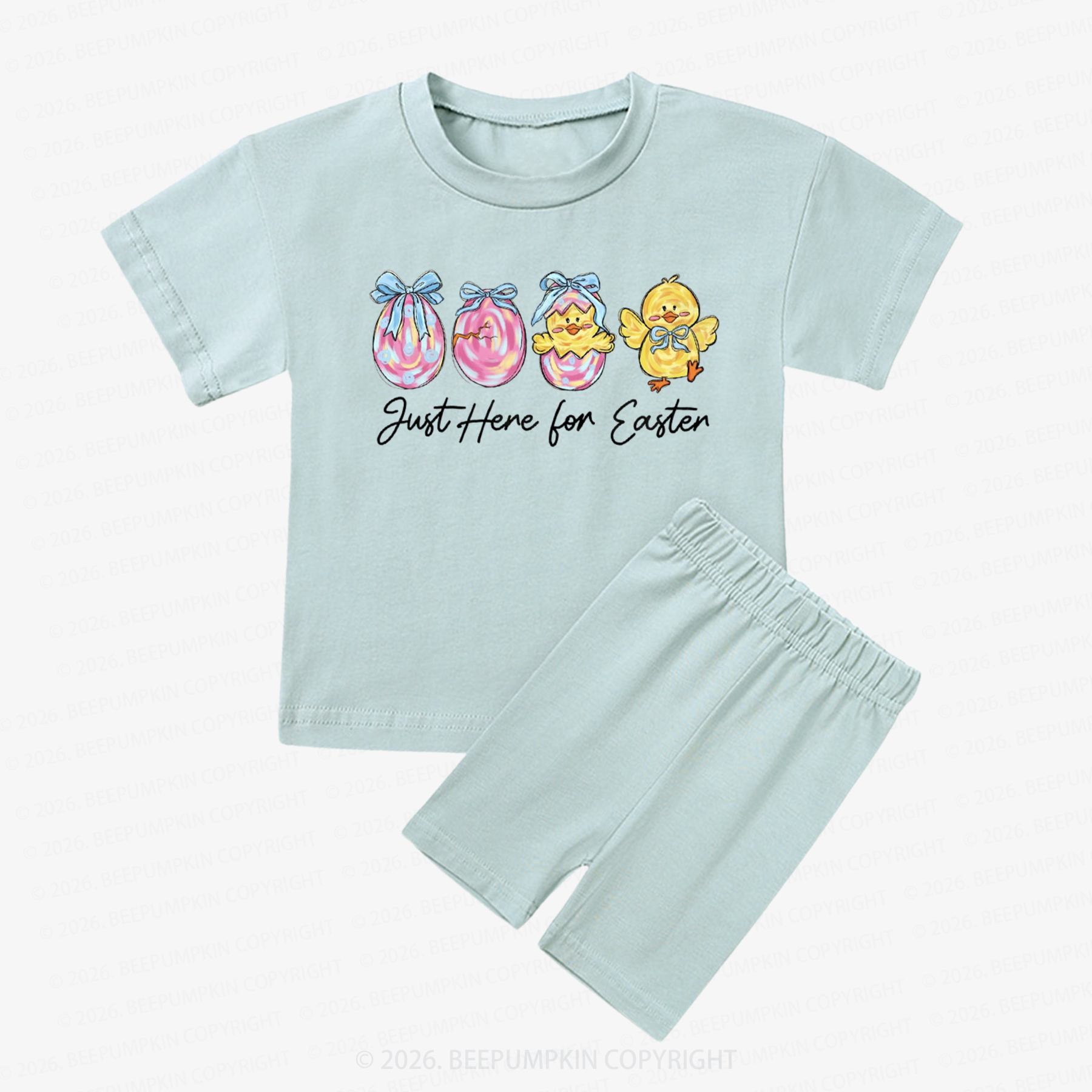 Just Here For Easter Pastel Eggs Coquette Kids Biker Shorts&Tee