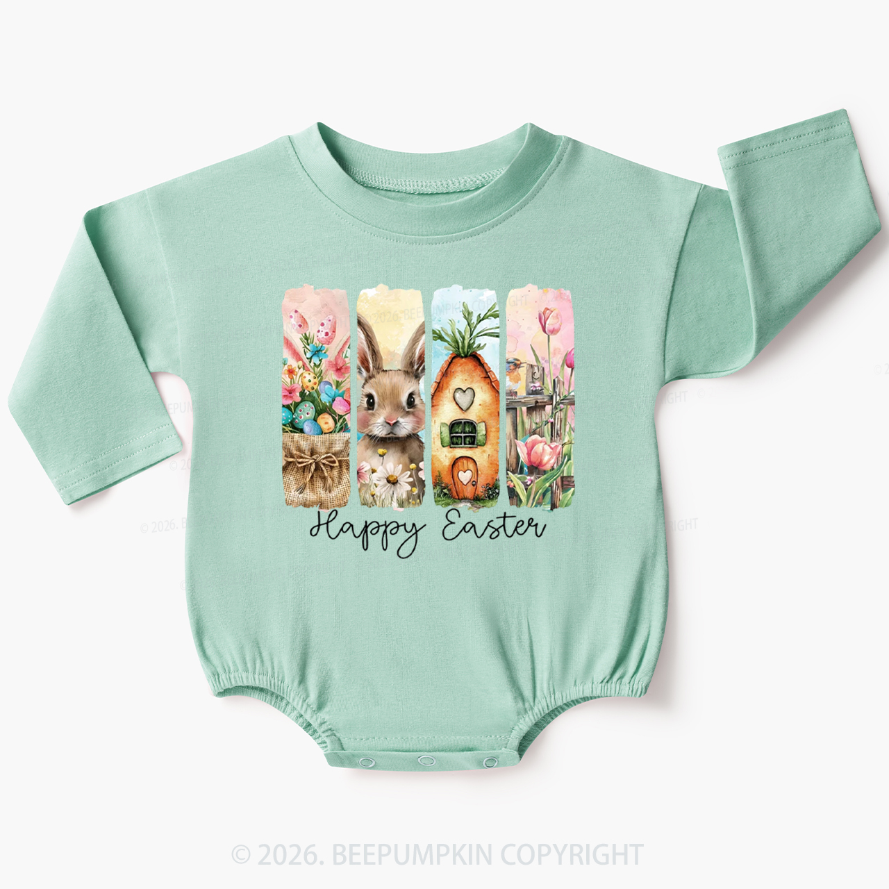 Happy Easter Floral Spring Baby Bubble Romper