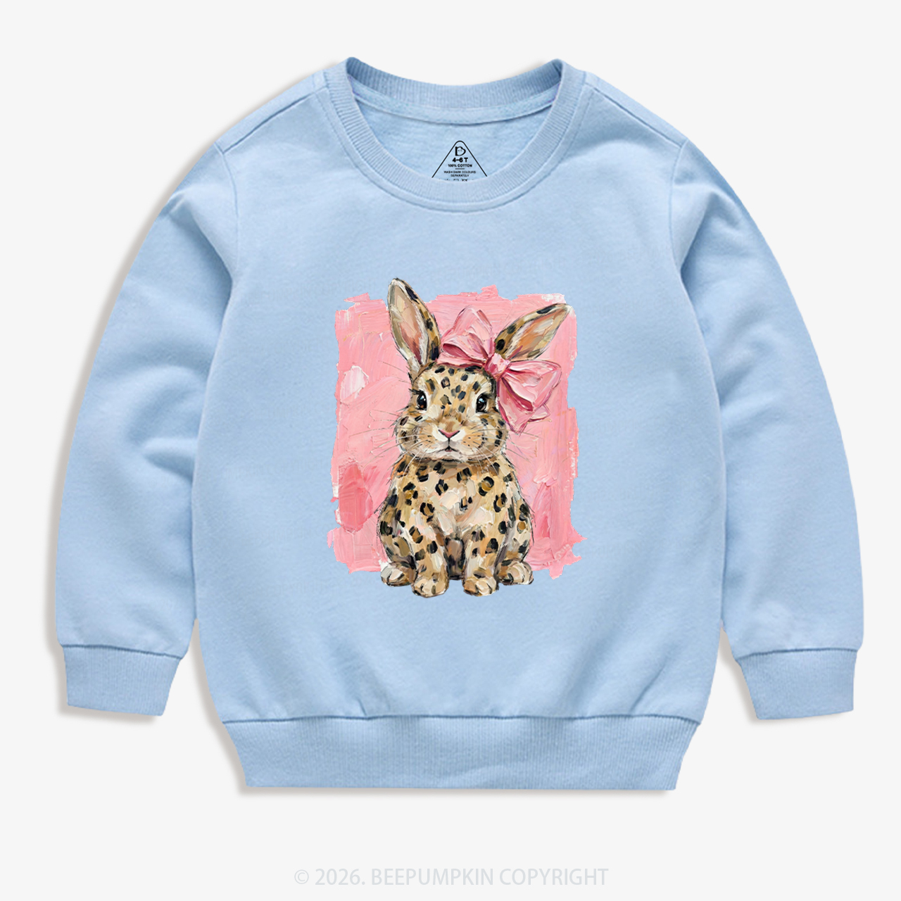 Oil Paint Leopard & Pink Bow Coquette Bunny Kid's Sweatshirt