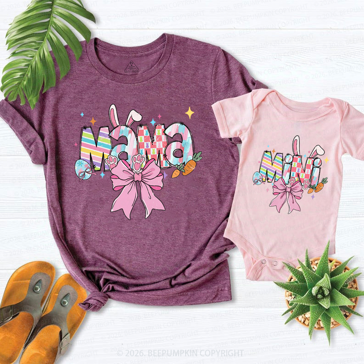 Mama Mini Easter Bunny Bow Mom&Me Matching T-Shirts