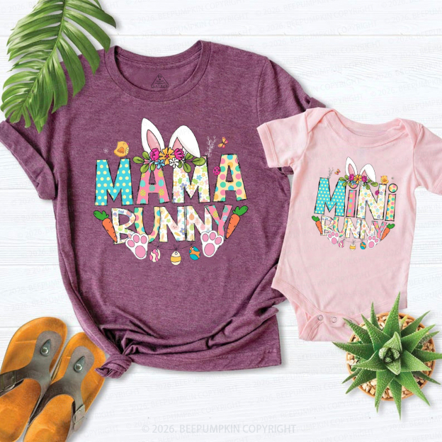 Easter Mama Mini Floral Spring Bunny Mom&Me Matching T-Shirts