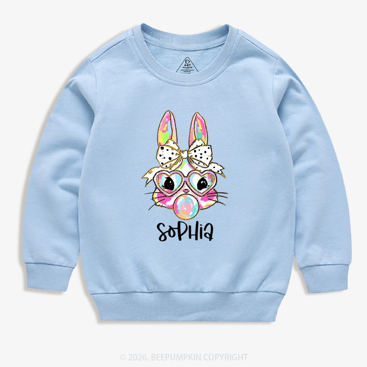 Personalized Kid Name Easter Bunny Coquette Bow Kid's Sweatshirt