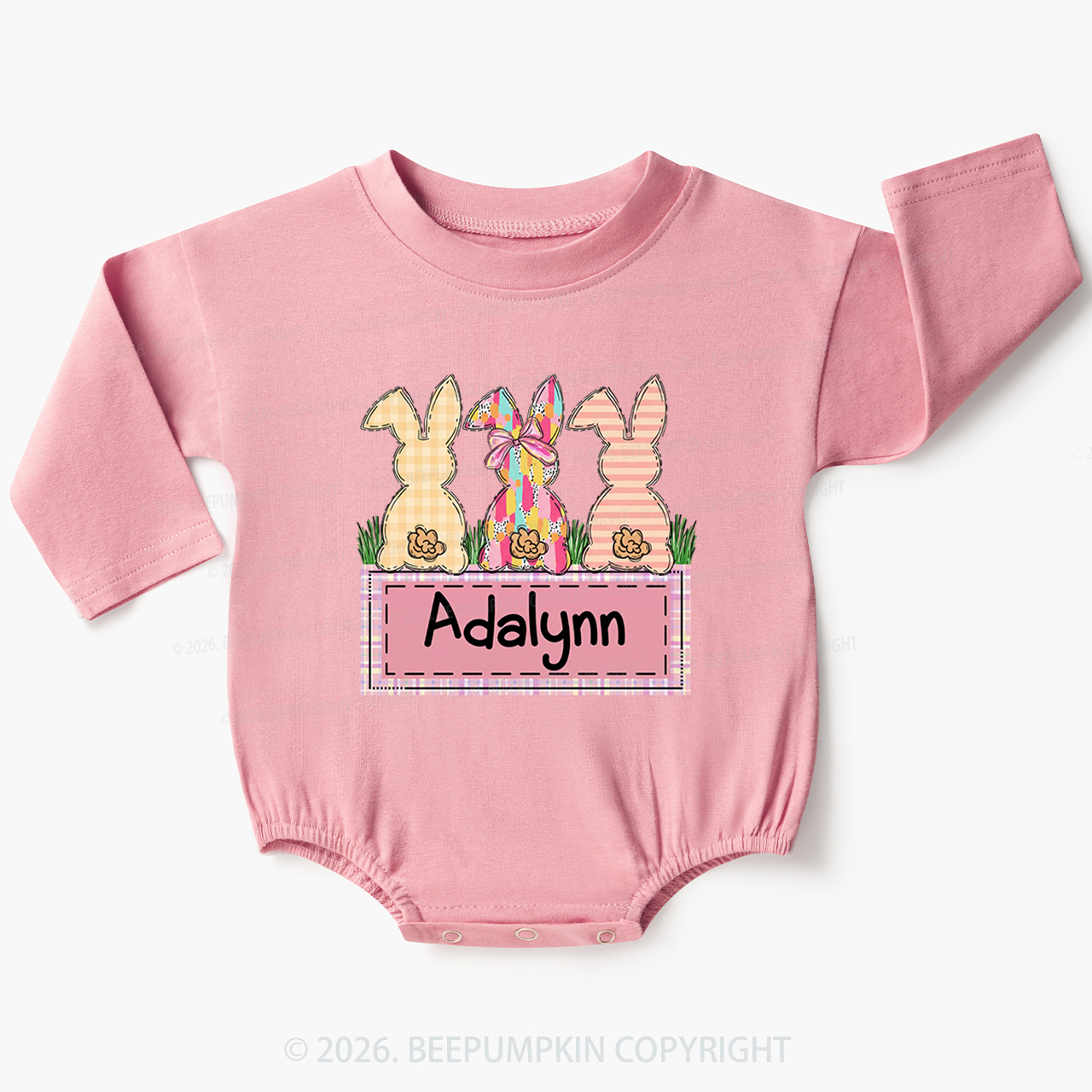 Personalized Name Retro Happy Easter Baby Bubble Romper