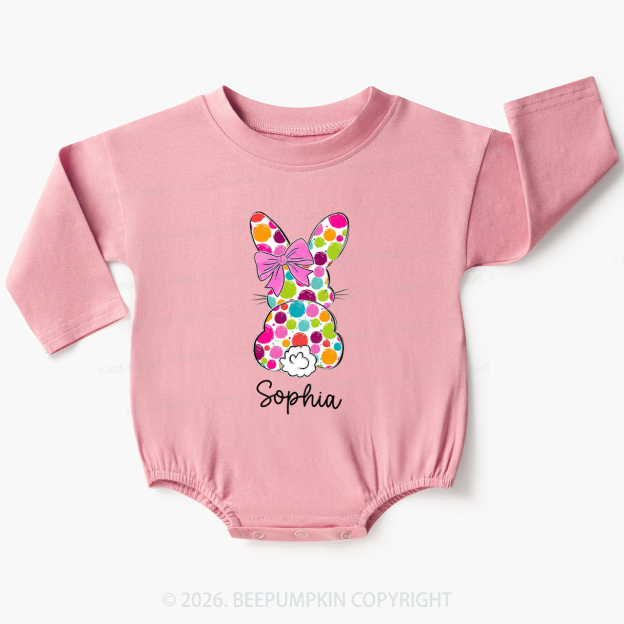 Personalized Name Easter Coquette Bow Bunny Baby Bubble Romper