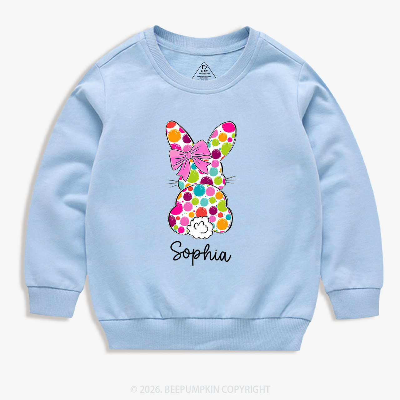 Personalized Name Easter Coquette Bow Bunny Kid's Sweatshirt