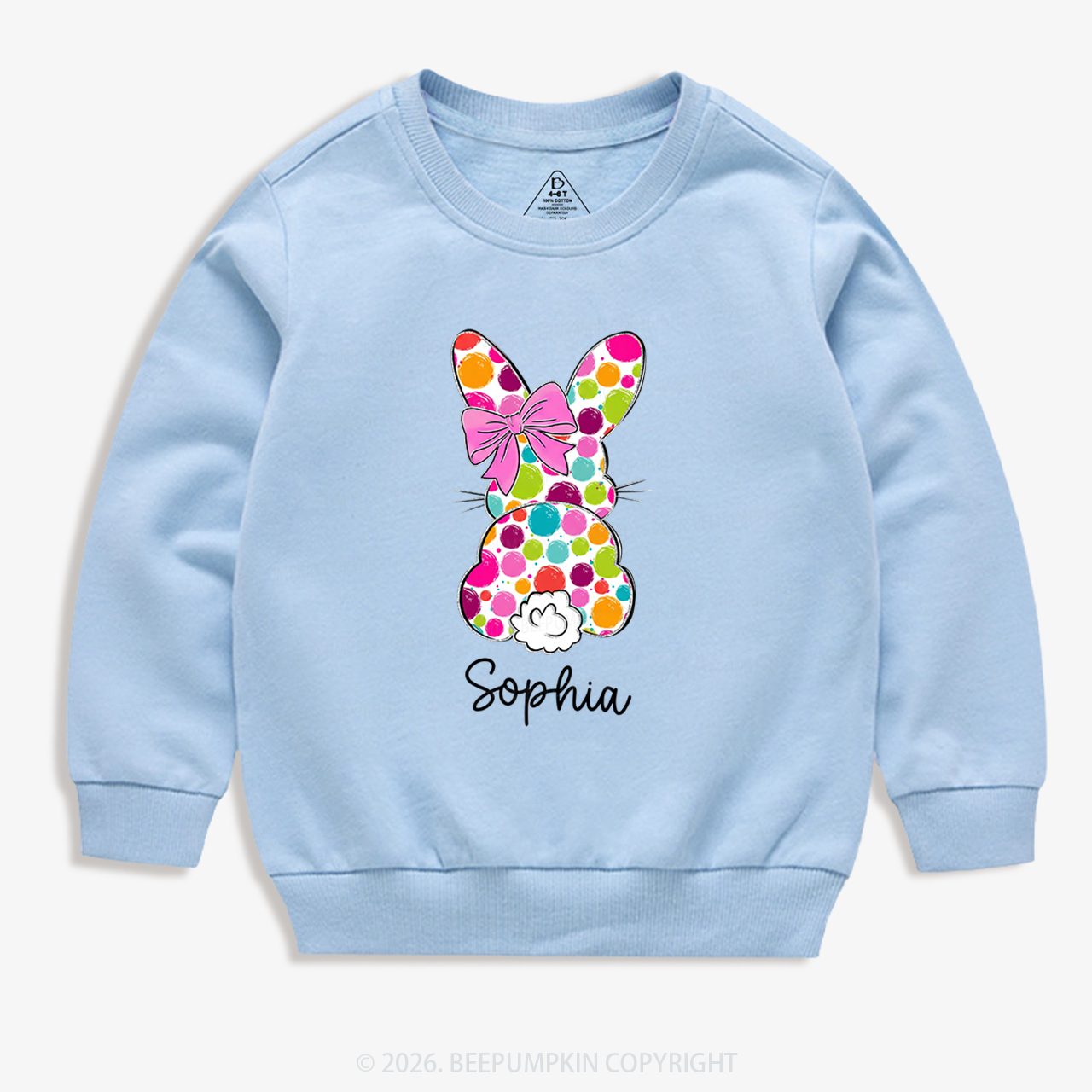 Personalized Name Easter Coquette Bow Bunny Kid's Sweatshirt