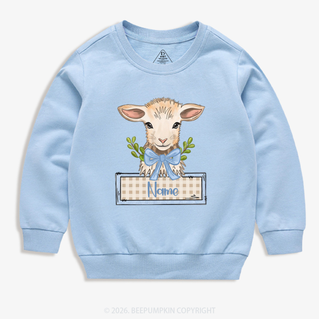 Personalized Baby Lamb With Bow Kid's Sweatshirt