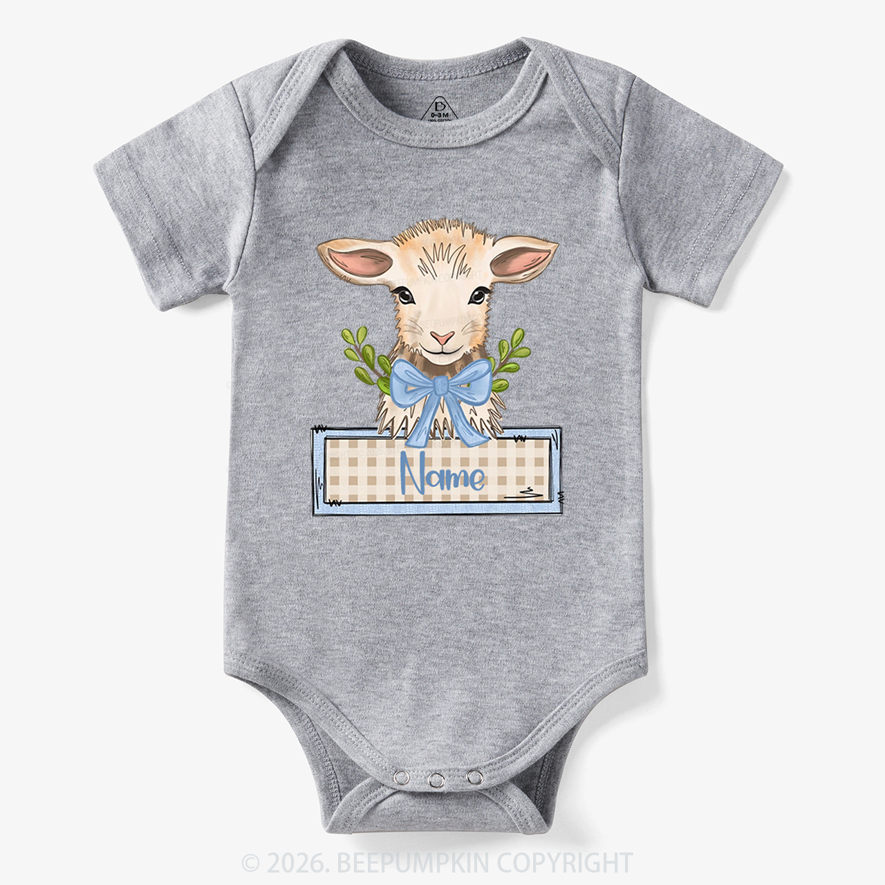 Personalized Baby Lamb With Bow Bodysuit