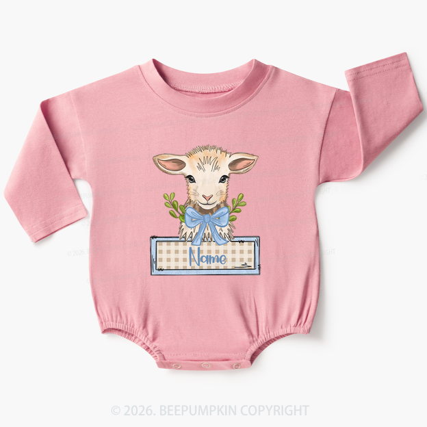 Personalized Baby Lamb With Bow Baby Bubble Romper