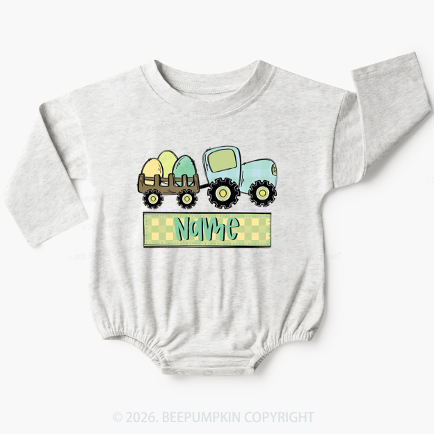Personalized Name Easter Tractor Baby Bubble Romper
