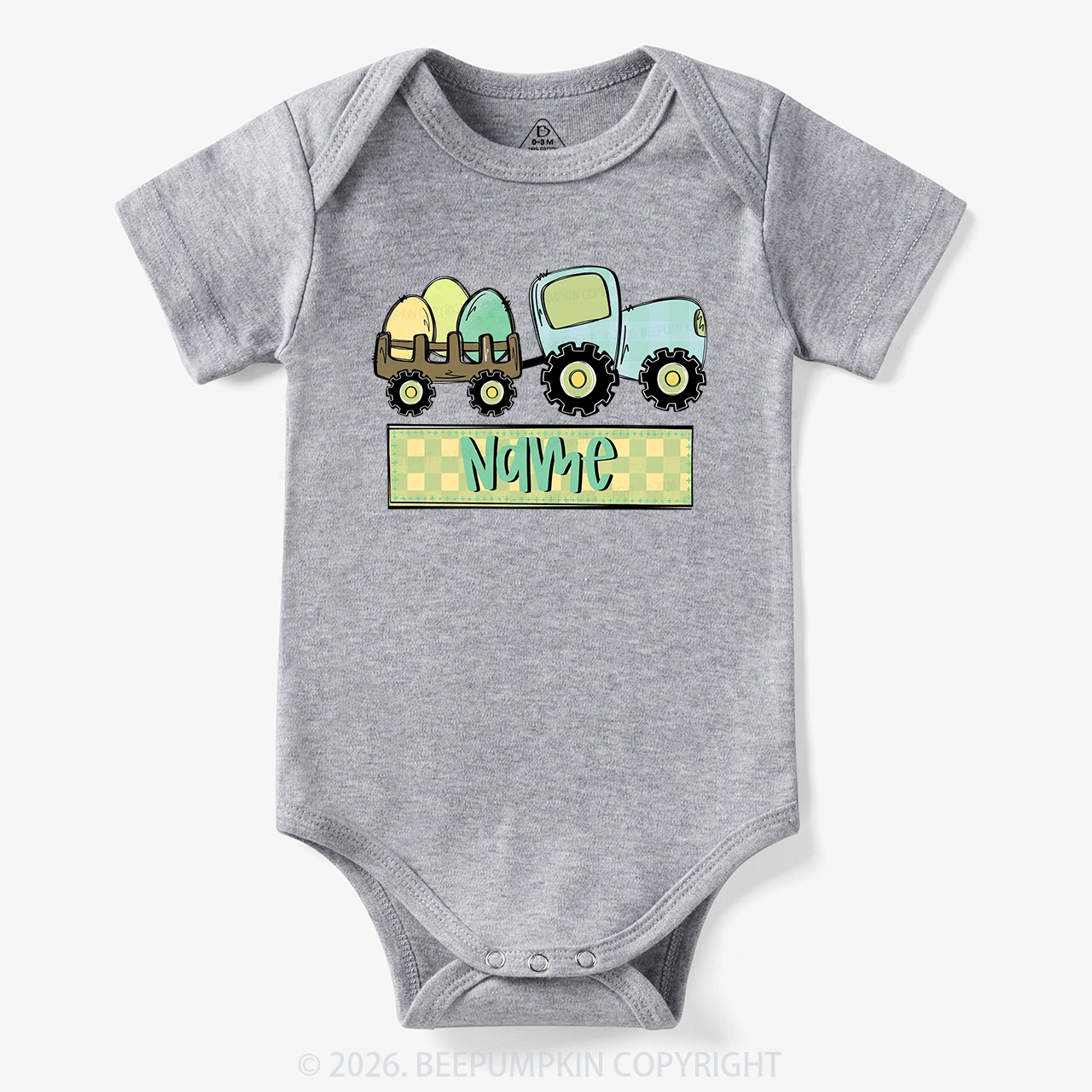 Personalized Name Easter Tractor Bodysuit