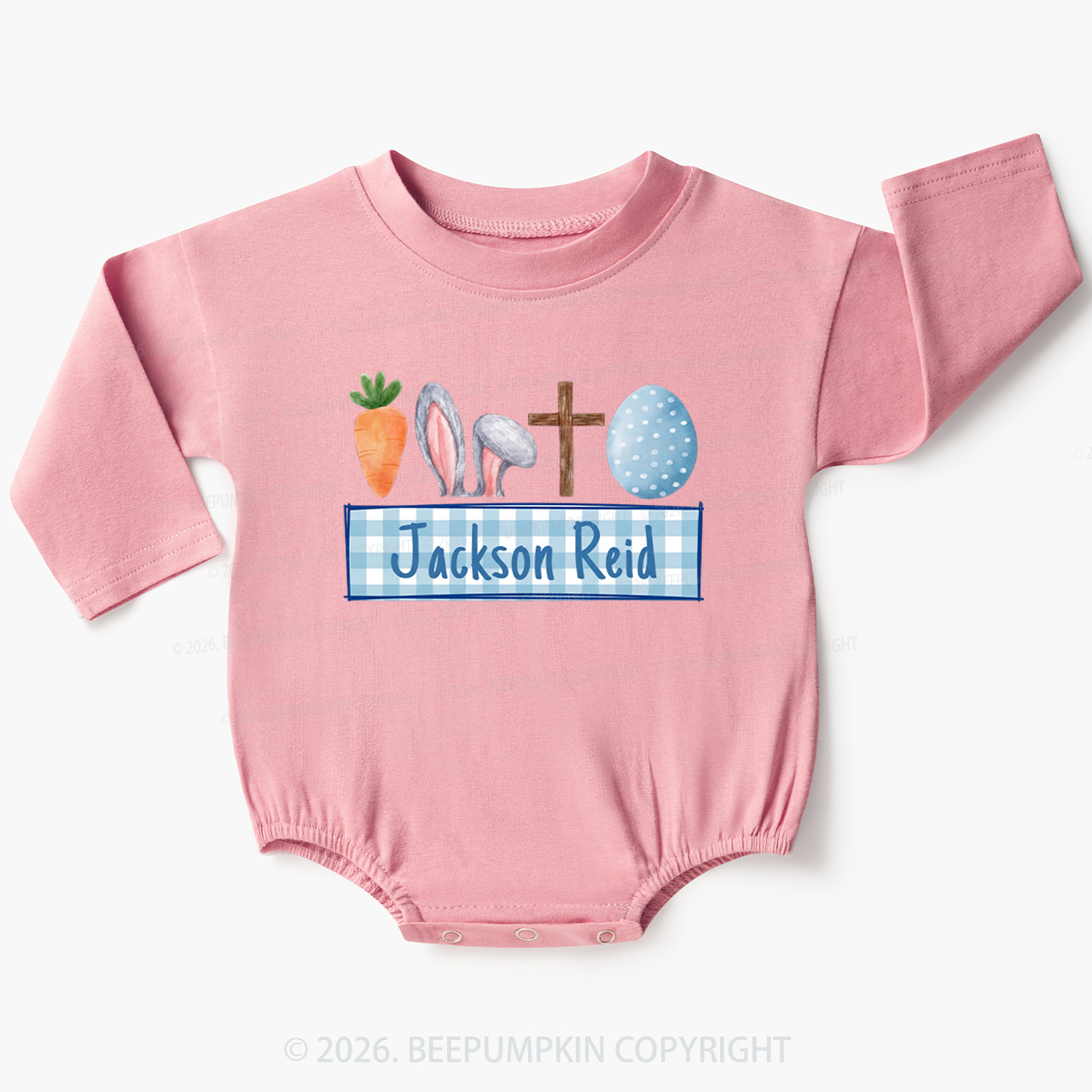 Personalized Watercolor Easter Bunny Name Baby Bubble Romper