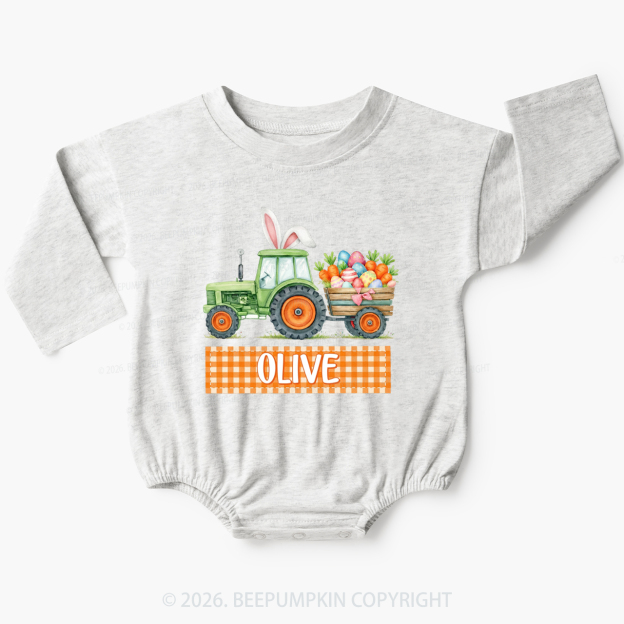 Personalized Name Easter Tractor Farm Baby Bubble Romper