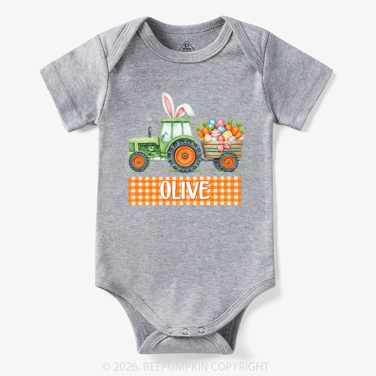 Personalized Name Easter Tractor Farm Bodysuit