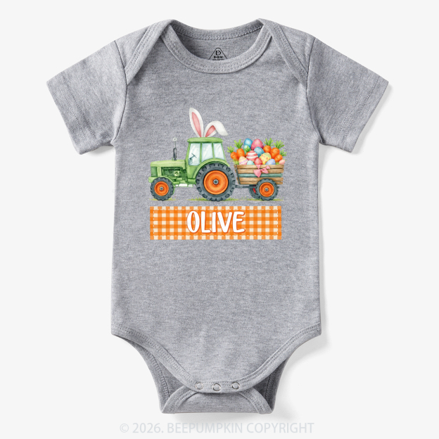 Personalized Name Easter Tractor Farm Bodysuit