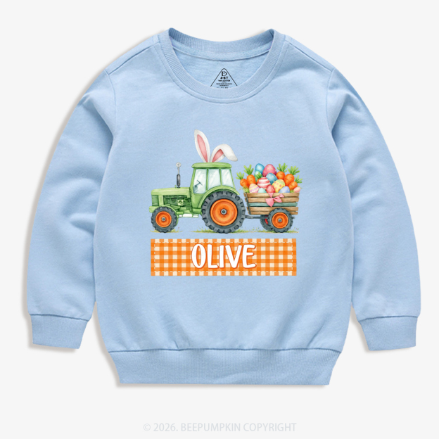 Personalized Name Easter Tractor Farm Kid's Sweatshirt