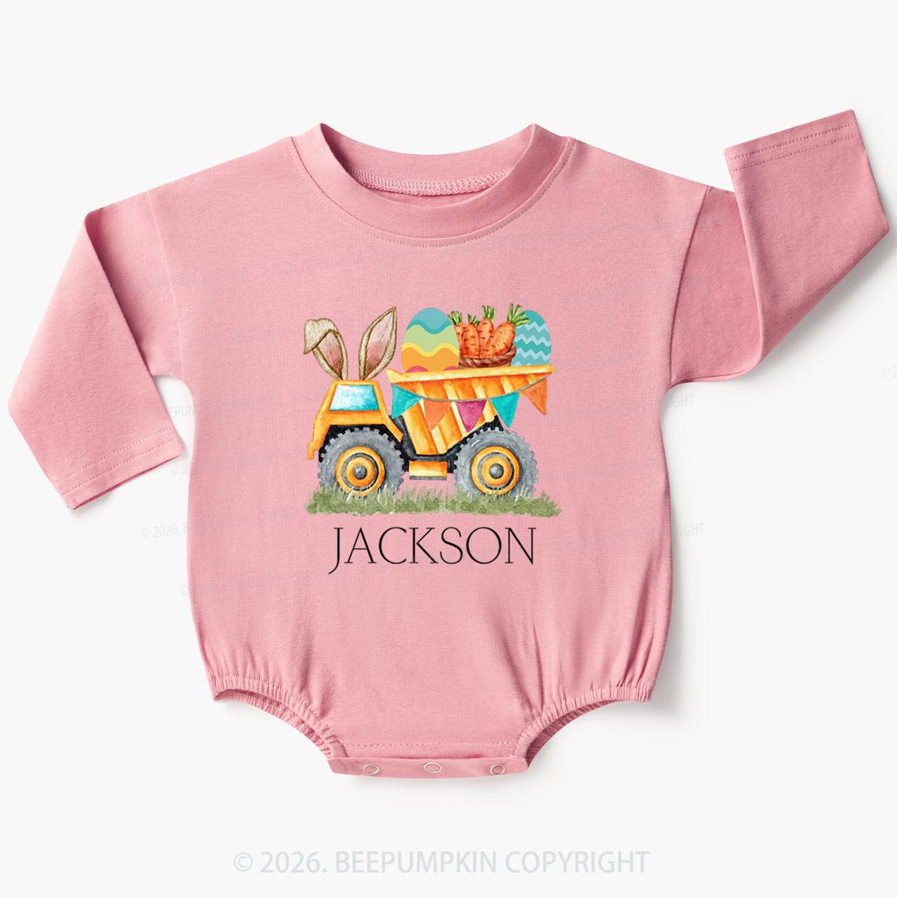 Personalized Name Easter Dump Truck Baby Bubble Romper