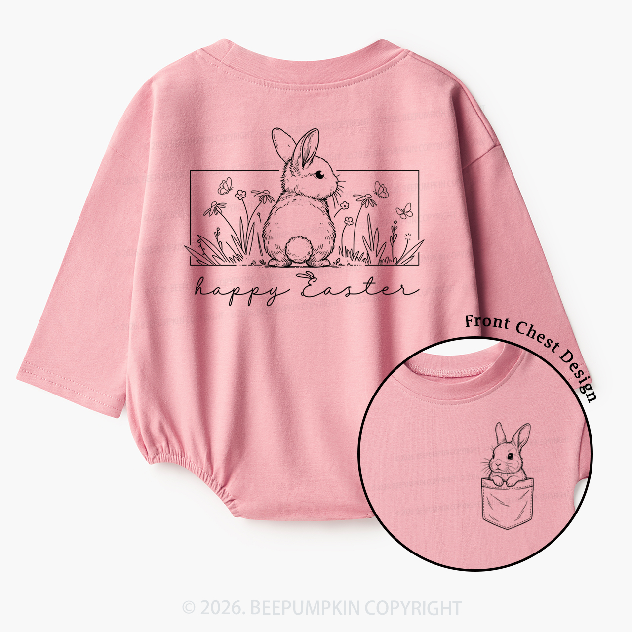 Happy Easter Spring Flowers Baby Bubble Romper