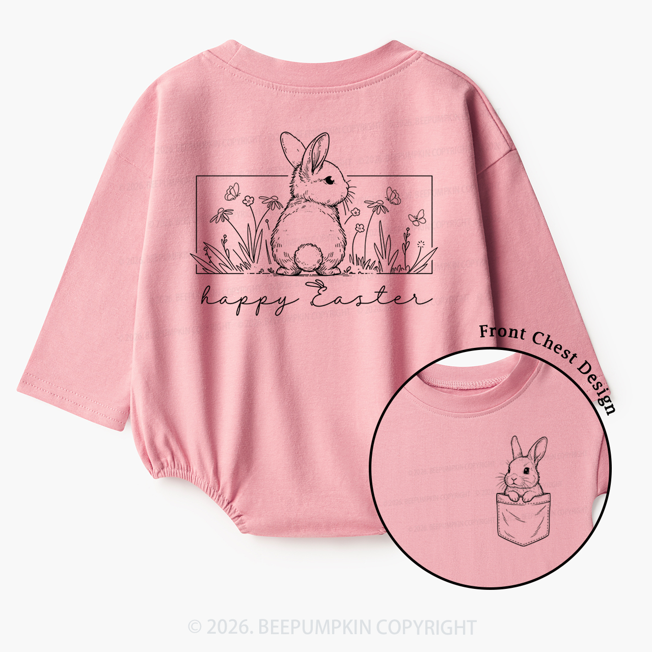 Happy Easter Spring Flowers Baby Bubble Romper