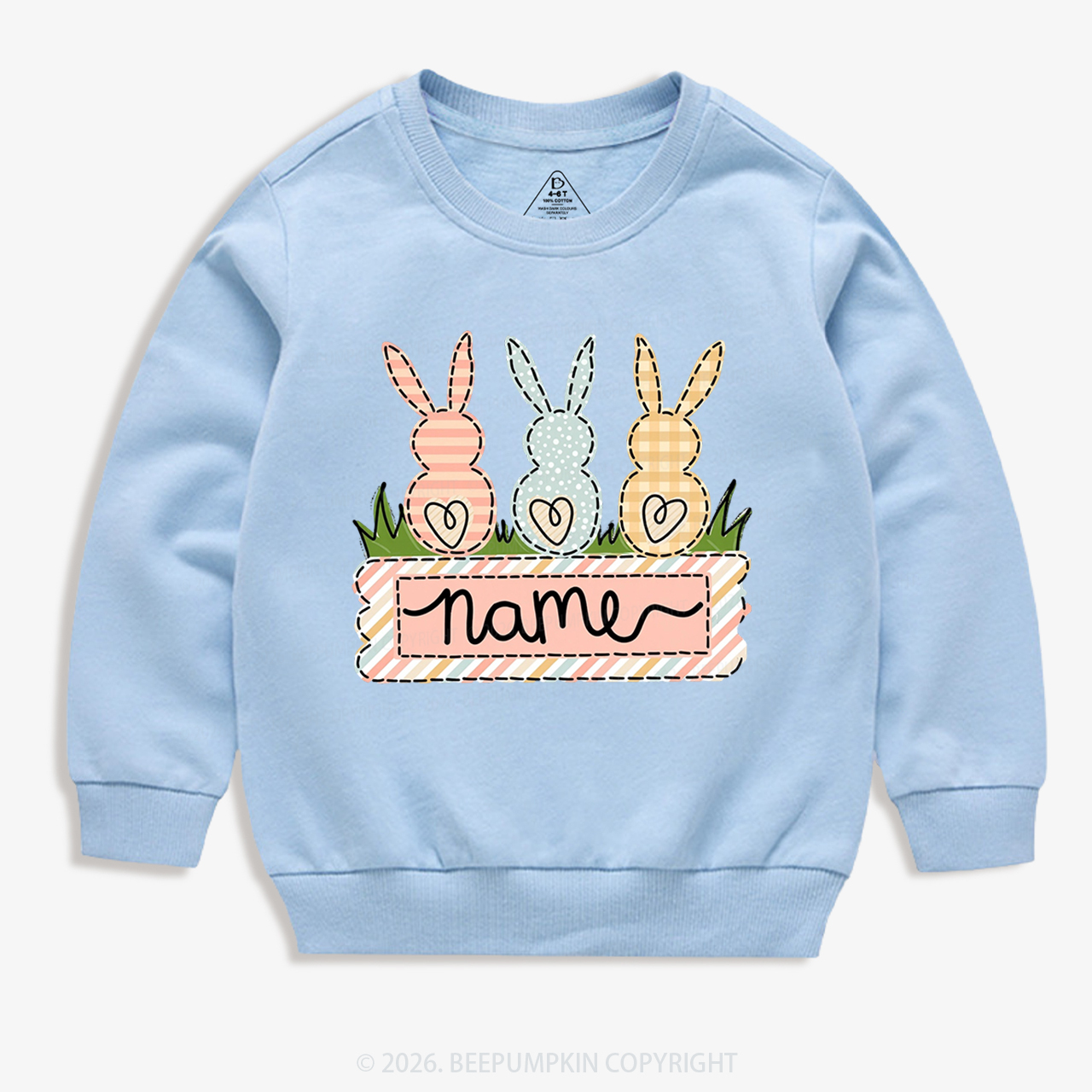 Personalized Name Easter Bunny Trio Girl Kid's Sweatshirt