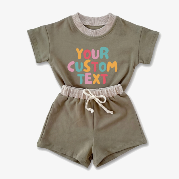Personalized Colorful Name Baby Short Sleeve Tee and Shorts Sets