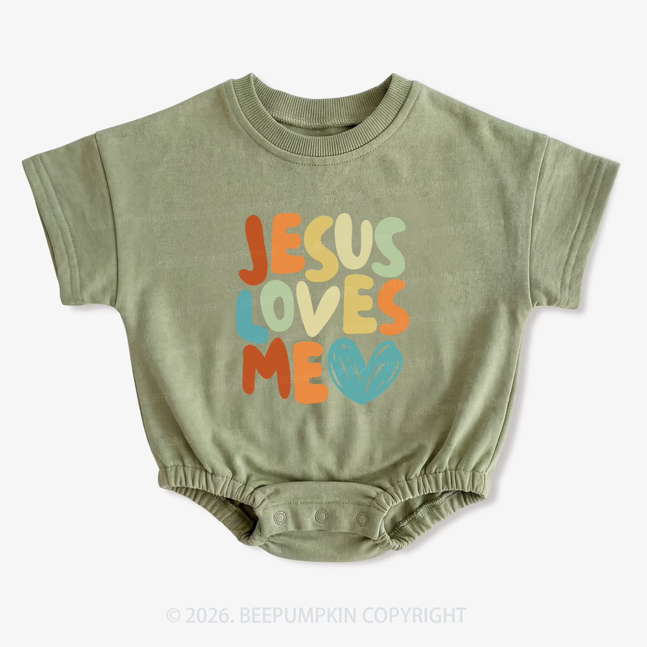 Jesus Loves Me Christian Short Sleeve Baby Bubble Romper