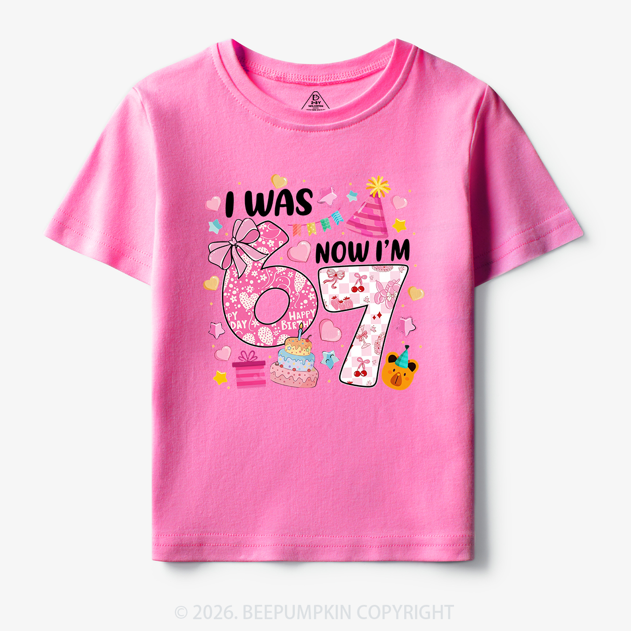 I Was 6 Now I'm 7 Birthday Coquette Bow Toddler&Kid's Tees