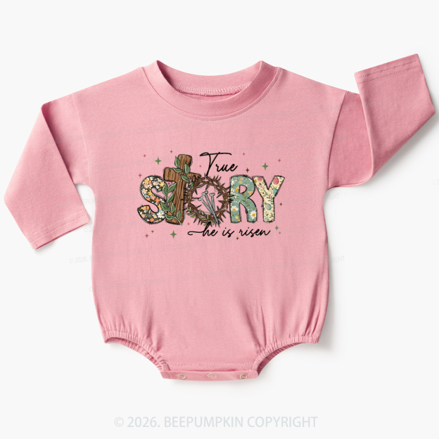 True Story He Is Risen Retro Easter Baby Bubble Romper
