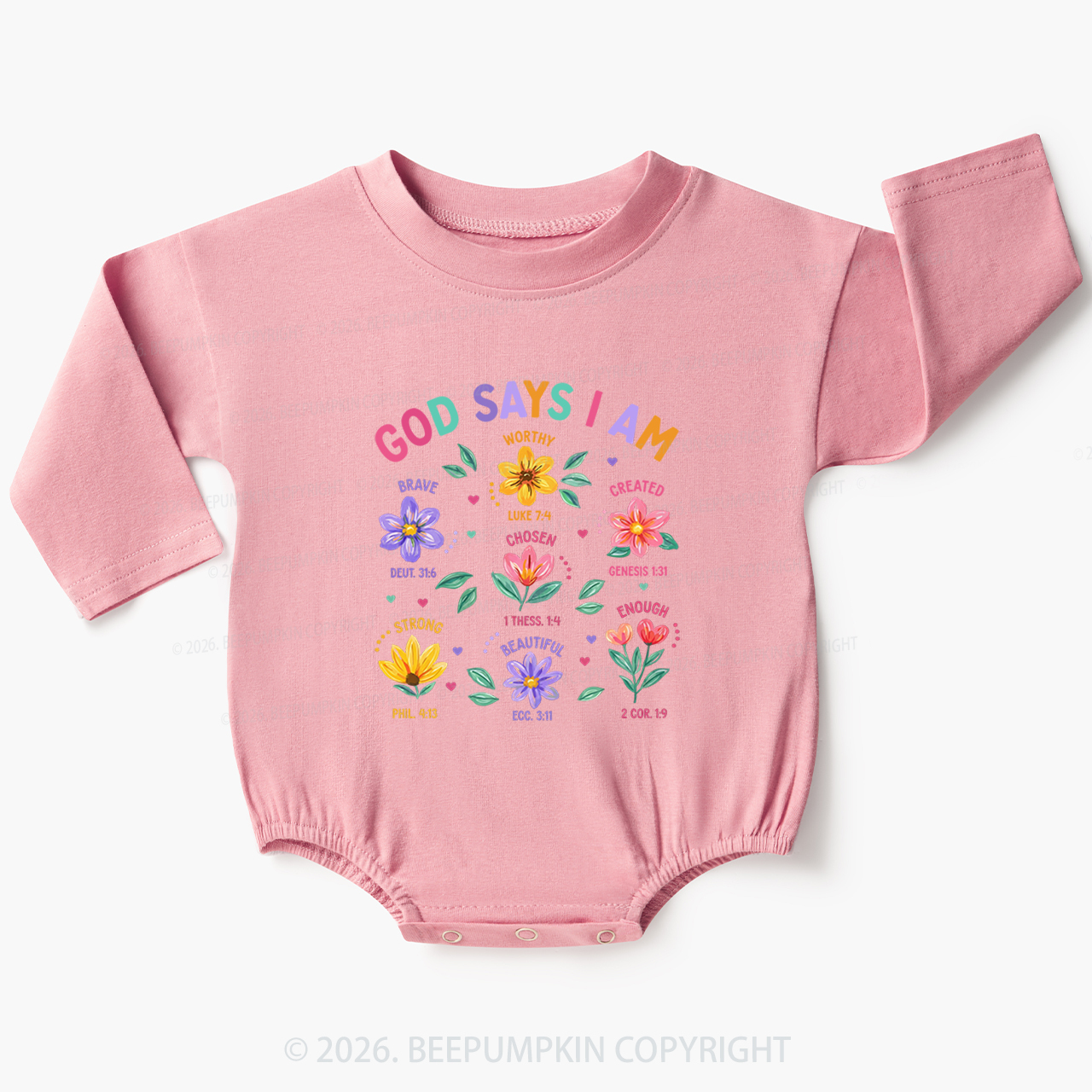 God Says I Am Flowers Baby Bubble Romper