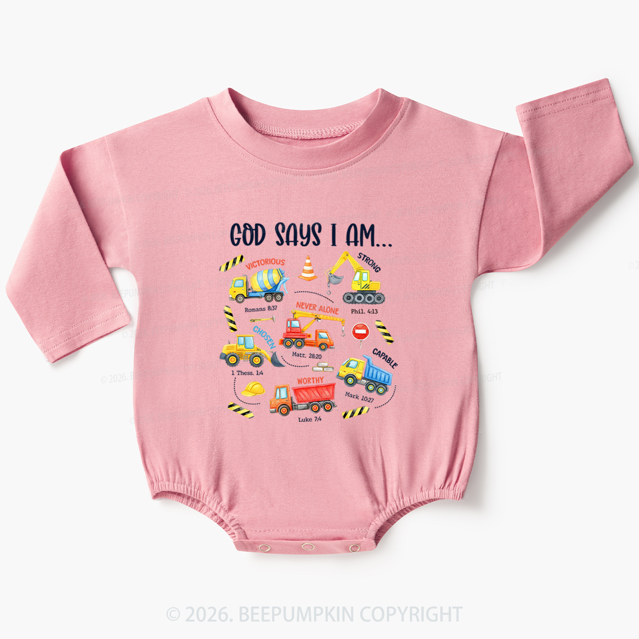God Says I Am Construction Baby Bubble Romper