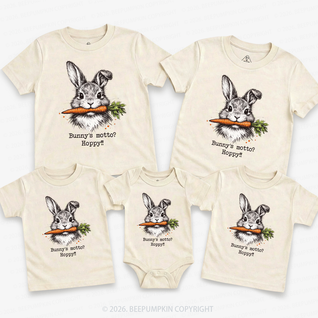 Funny Bunny Hoppy Motto Family Matching T-Shirts