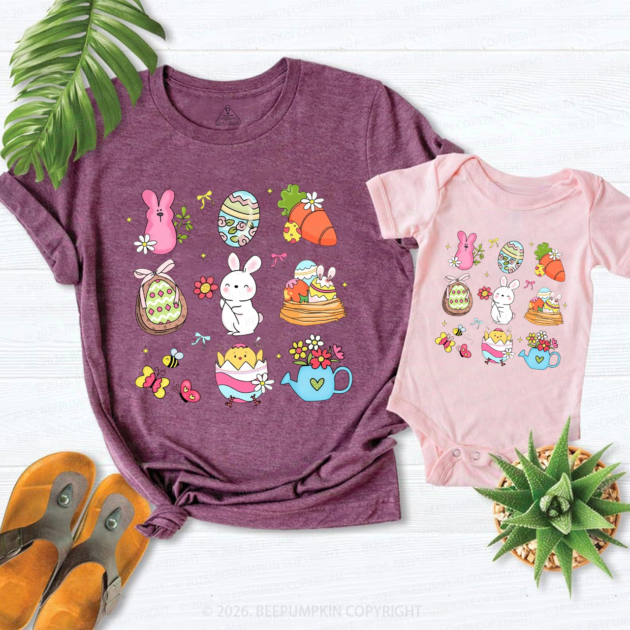 Happy Easter Cute Bunny Carrot Mom&Me Matching T-Shirts
