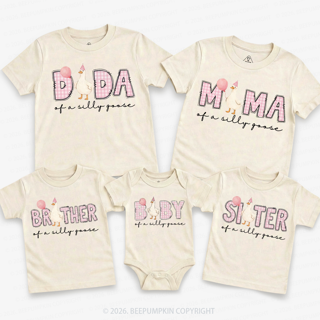 Pink Silly Goose 1st Birthday Family Matching T-Shirts