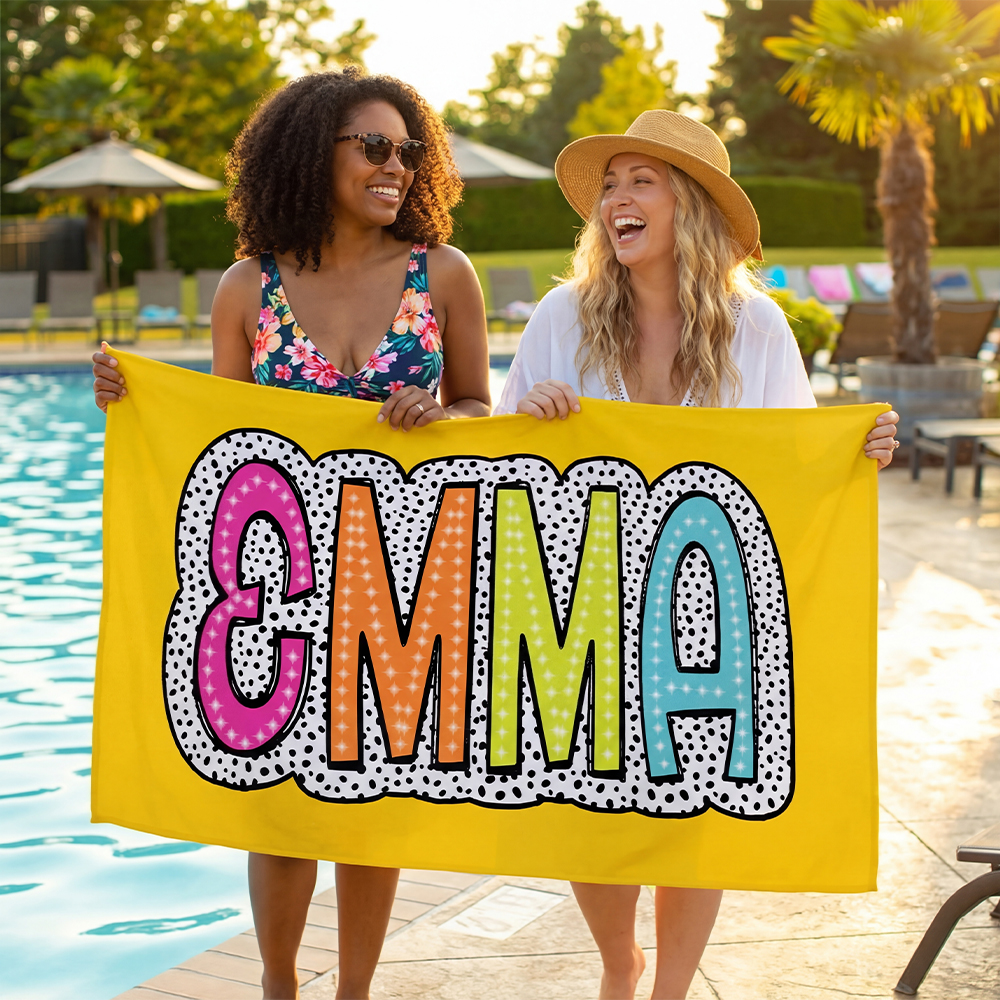 Personalized Personalized Multicolor Dalmatian Dots Beach Towel