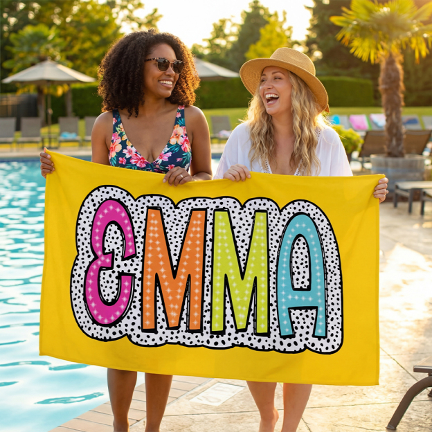 Personalized Personalized Multicolor Dalmatian Dots Beach Towel