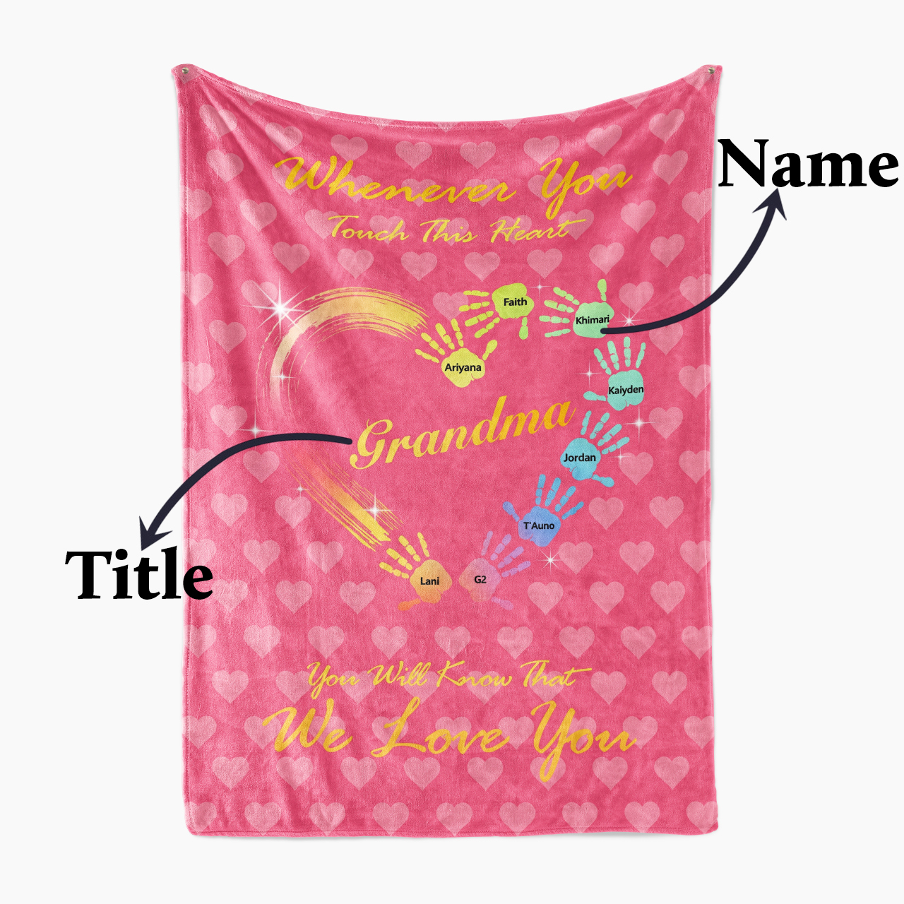 Personalized Gradient Handprints Love Heart Fleece Blanket